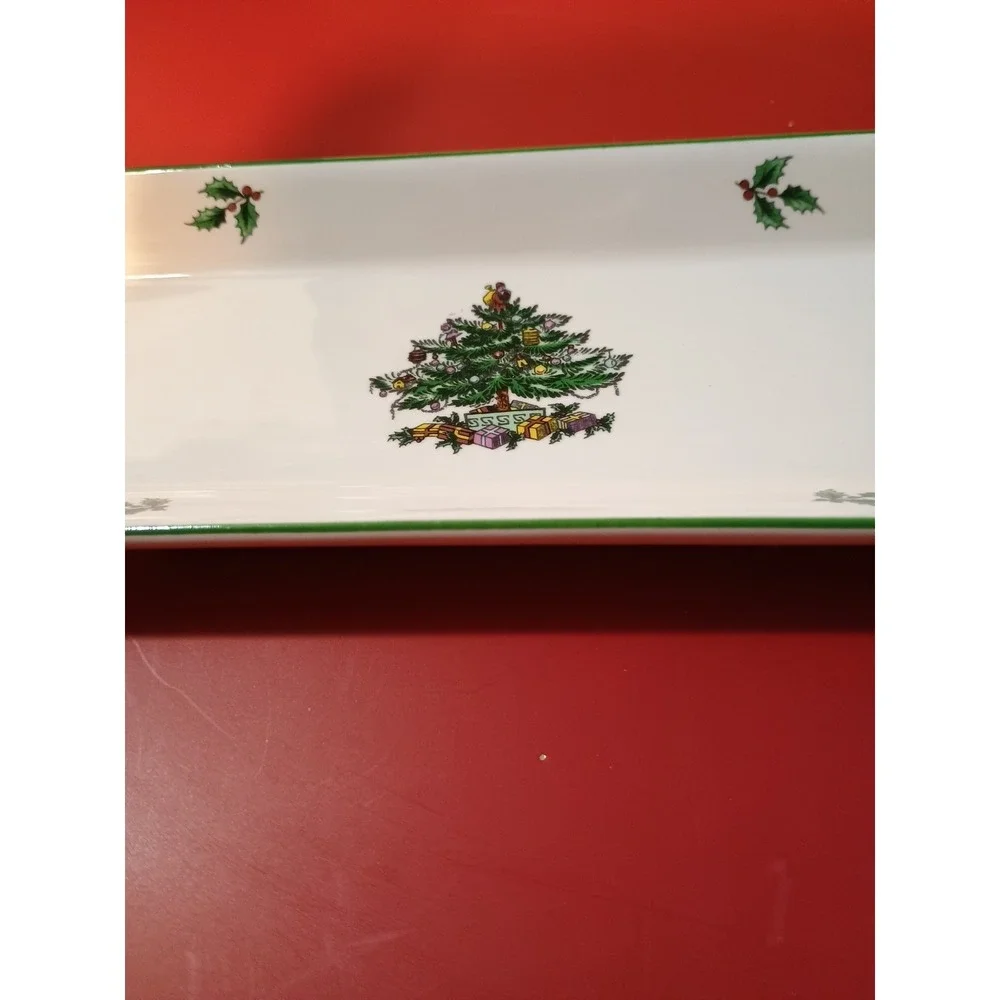 Spode Christmas Tree England Vintage Mint Dish Tray Appetizer Butter - Picture 2 of 4